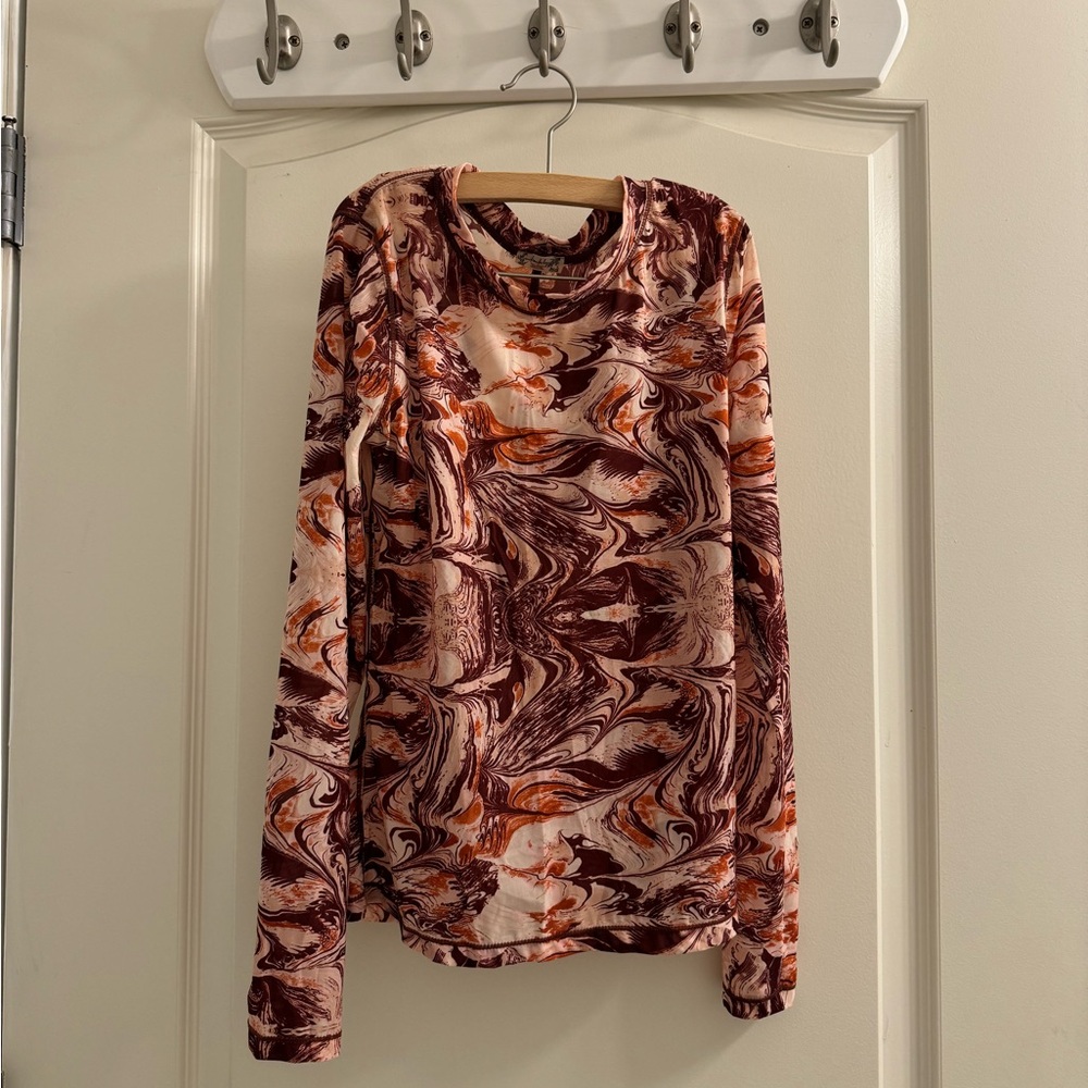 Free people red patterned mesh long sleeve